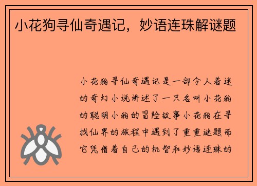 小花狗寻仙奇遇记，妙语连珠解谜题