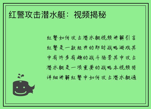红警攻击潜水艇：视频揭秘