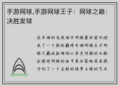 手游网球,手游网球王子：网球之巅：决胜发球